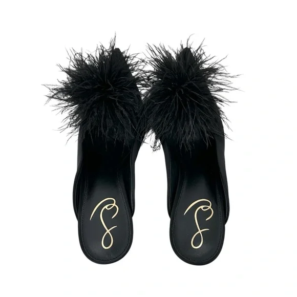 Sam Edelman Anthony Feather Mule Pump - Black Feather Appliqué Satin Mules Pumps - Picture 5 of 8